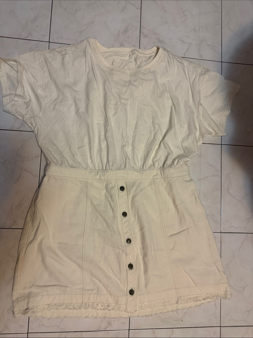 Pilcro Cream Mini Dress with Front Buttons